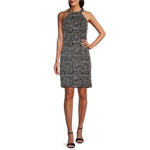 NWT Alex Evenings Petite Size 6P Sleeveless Halter Neck Lace Sequin Sheath Dress
